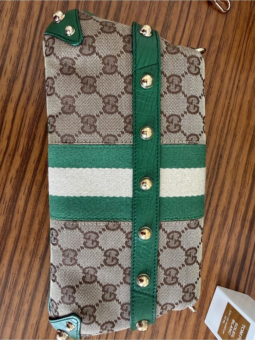 Gucci Green and Cream GG Canvas Shoulder Bag with Horsebit - Picture 7 of 13